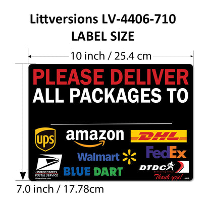4 Pcs 7"x10" Black Customizable Package Delivery Sign for Home, Office, Box, Front door, Porch Self-Adhesive "Deliver To" Waterproof Sign for UPS, FedEx, Amazon, USPS, DHL Decal