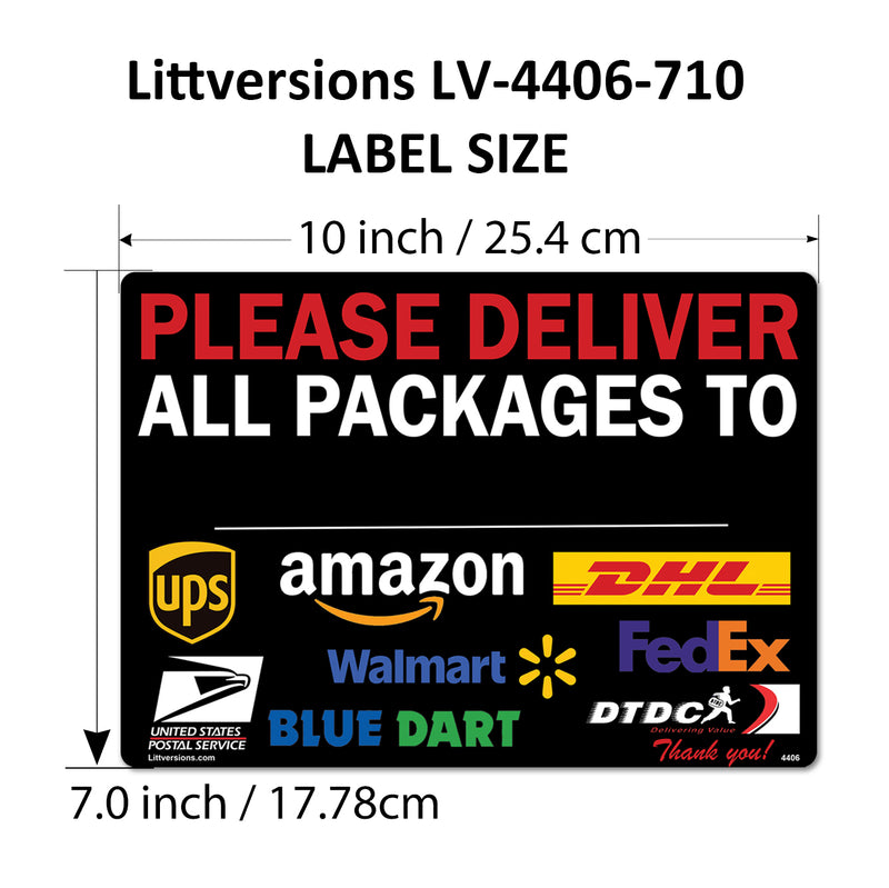 4 Pcs 7"x10" Black Customizable Package Delivery Sign for Home, Office, Box, Front door, Porch Self-Adhesive "Deliver To" Waterproof Sign for UPS, FedEx, Amazon, USPS, DHL Decal
