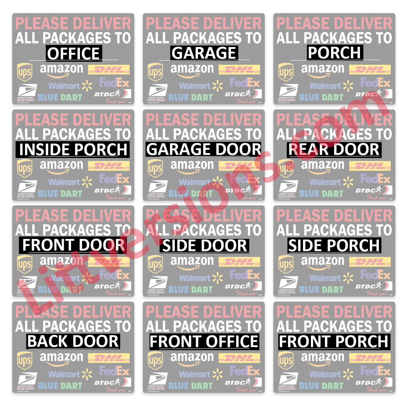 2 Pcs 10"x14" Black Customizable Package Delivery Sign for Home, Office, Box, Front door, Porch Self-Adhesive "Deliver To" Waterproof Sign for UPS, FedEx, Amazon, USPS, DHL Decal