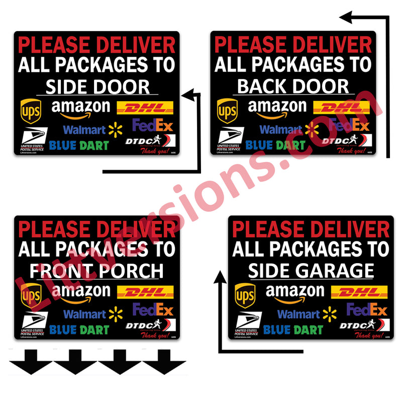 2 Pcs 10"x14" Black Customizable Package Delivery Sign for Home, Office, Box, Front door, Porch Self-Adhesive "Deliver To" Waterproof Sign for UPS, FedEx, Amazon, USPS, DHL Decal
