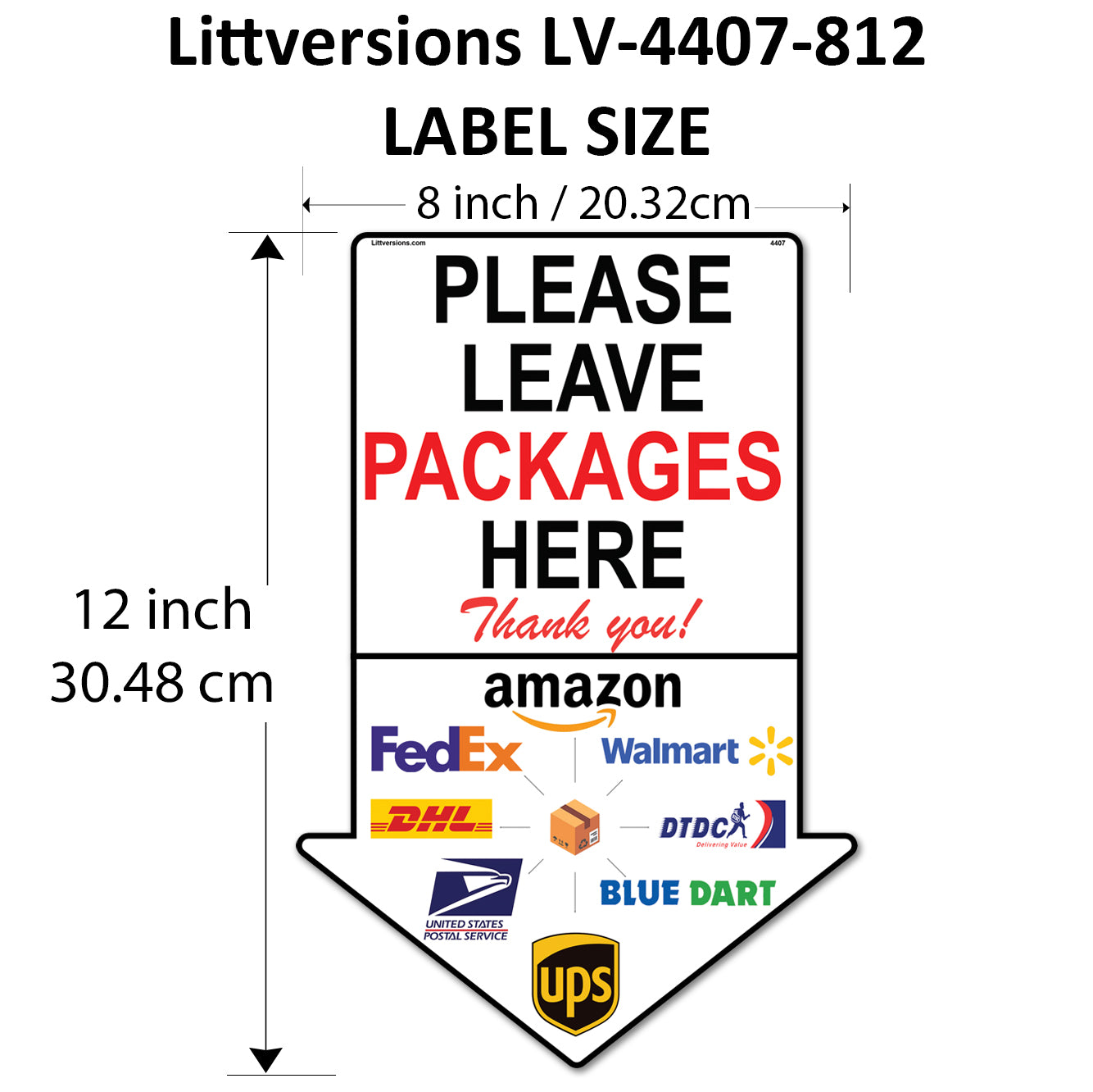 2 Pack 8"x12" Arrow Package Delivery Sign for Home, Office, Box, Front door, Porch Self-Adhesive "Please Leave Packages Here" Waterproof Sign for UPS, FedEx, Amazon Decal