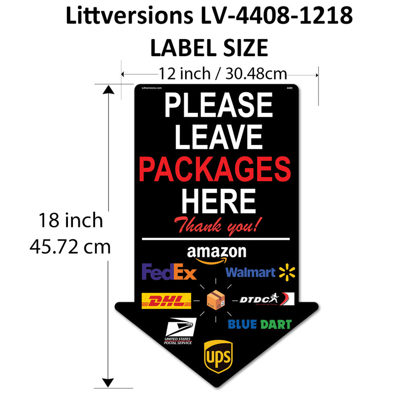 5 Pack 12"x18" Black Arrow Package Delivery Sign for Home, Office, Box, Front door, Porch Self-Adhesive "Please Leave Packages Here" Waterproof Sign for UPS, FedEx, Amazon