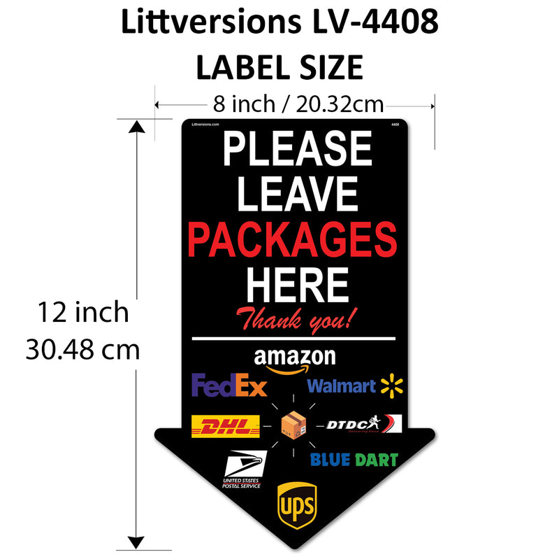 2 Pack 8"x12" Black Arrow Package Delivery Sign for Home, Office, Box, Front door, Porch Self-Adhesive "Please Leave Packages Here" Waterproof Sign for UPS, FedEx, Amazon
