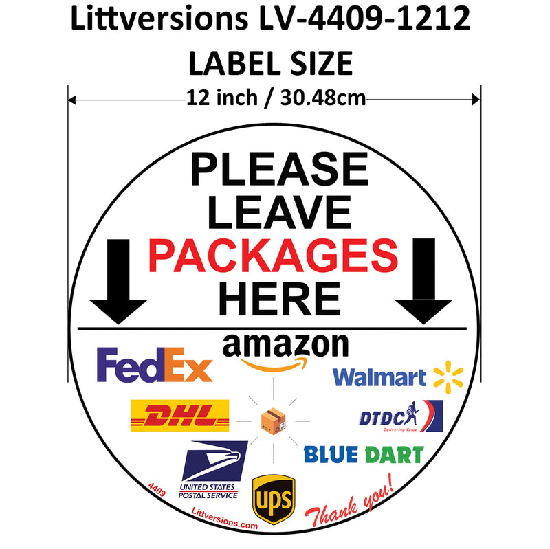 2 Pack 12" Circle Package Delivery Sign for Home, Office, Box, Front door, Porch Self-Adhesive "Please Leave Packages Here" Waterproof Sign for UPS, FedEx, Amazon Decal