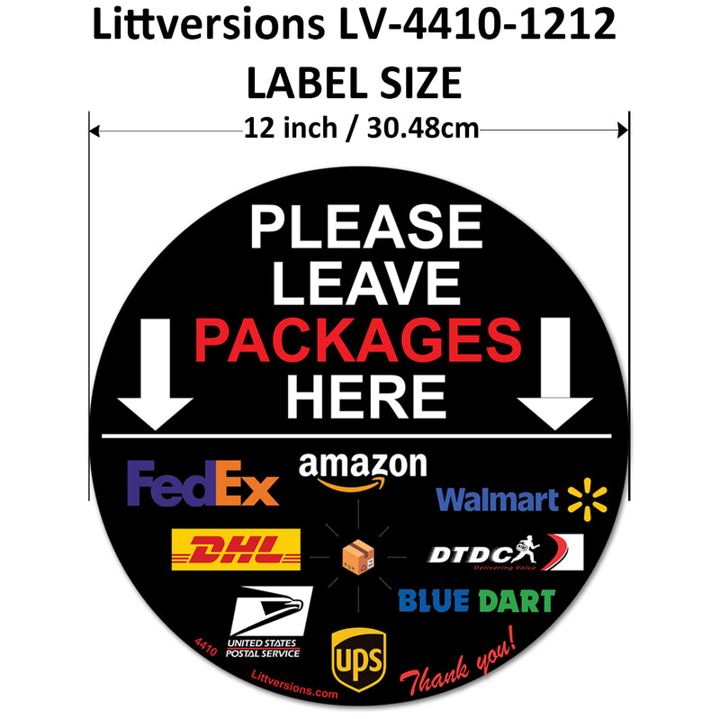 2 Pack 12" Black Circle Package Delivery Sign for Home, Office, Box, Front door, Porch Self-Adhesive "Please Leave Packages Here" Waterproof Sign for UPS, FedEx, Amazon Decal