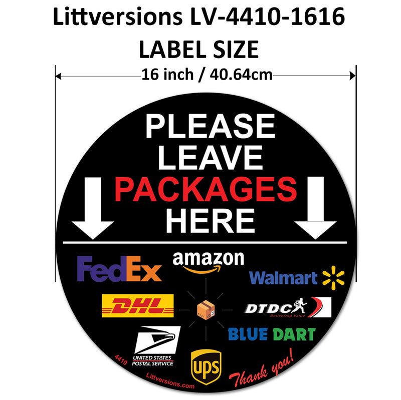 5 Pack 16" Black Circle Package Delivery Sign for Home, Office, Box, Front door, Porch Self-Adhesive "Please Leave Packages Here" Waterproof Sign for UPS, FedEx, Amazon Decal
