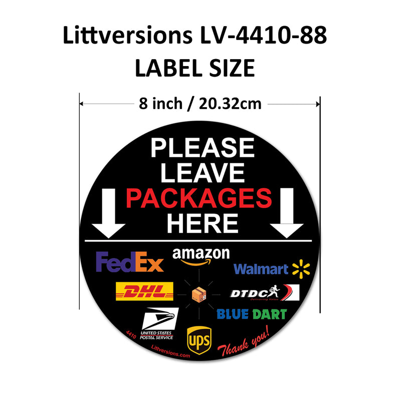 3 Pack 8" Black Circle Package Delivery Sign for Home, Office, Box, Front door, Porch Self-Adhesive "Please Leave Packages Here" Waterproof Sign for UPS, FedEx, Amazon Decal