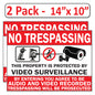 2 Pack 10"x14" Laminated Vinyl “No Trespassing, Private Property" Video Surveillance Labels Stickers Sign Decals Security Sign for Home, Business, Windows, and CCTV Systems