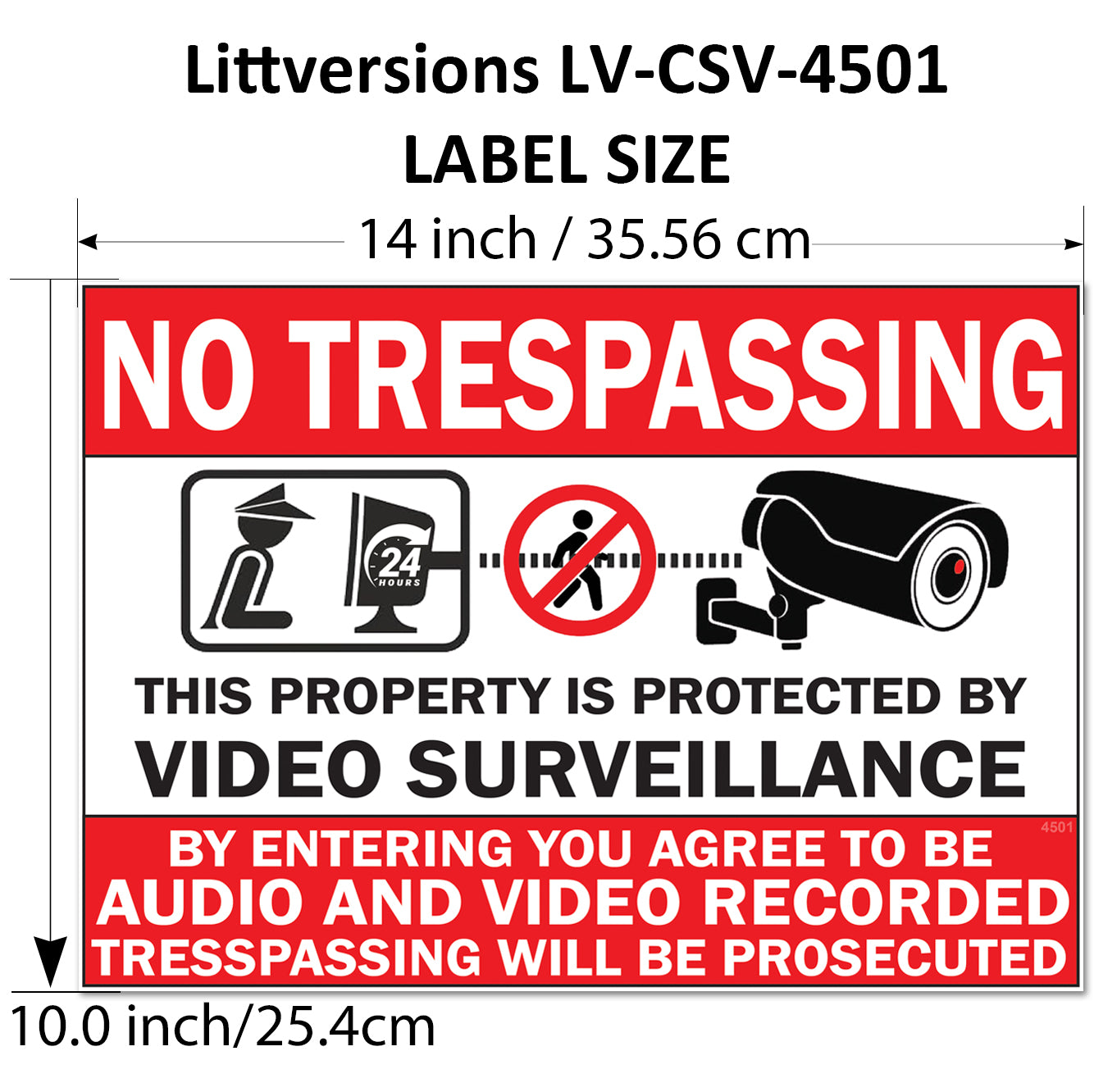 2 Pack 10"x14" Laminated Vinyl “No Trespassing, Private Property" Video Surveillance Labels Stickers Sign Decals Security Sign for Home, Business, Windows, and CCTV Systems