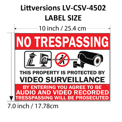 4 Pack 7"x10" Laminated Vinyl “No Trespassing, Private Property" Video Surveillance Labels Stickers Sign Decals Security Sign for Home, Business, Windows, and CCTV Systems