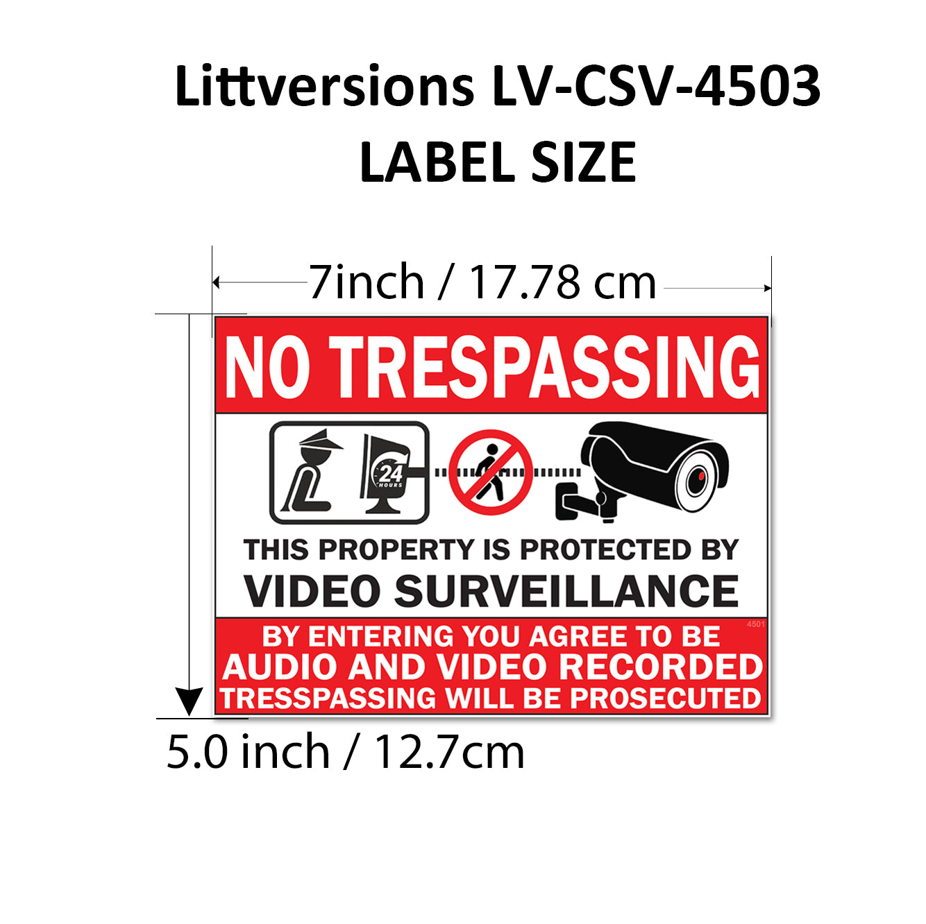 8 Pack 5"x7" Laminated Vinyl “No Trespassing, Private Property" Video Surveillance Labels Stickers Sign Decals Security Sign for Home, Business, Windows, and CCTV Systems