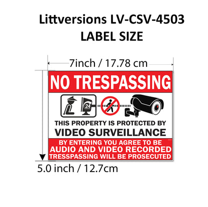 8 Pack 5"x7" Laminated Vinyl “No Trespassing, Private Property" Video Surveillance Labels Stickers Sign Decals Security Sign for Home, Business, Windows, and CCTV Systems