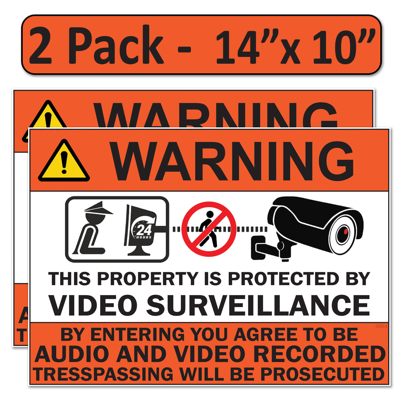 2 Pack 10"x14" Laminated Vinyl Warning “Private Property" Video Surveillance Labels Stickers Sign Decals Security Sign for Home, Business, Windows, and CCTV Systems