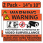 2 Pack 10"x14" Laminated Vinyl Warning “Private Property" Video Surveillance Labels Stickers Sign Decals Security Sign for Home, Business, Windows, and CCTV Systems