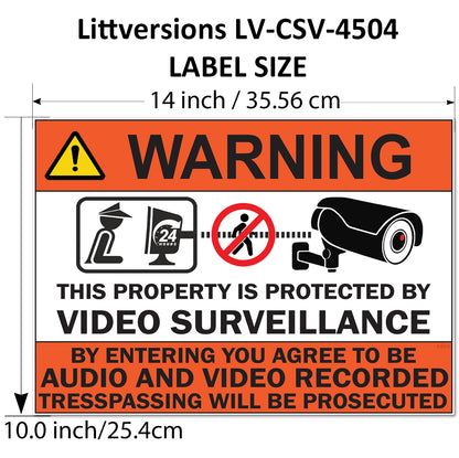 2 Pack 10"x14" Laminated Vinyl Warning “Private Property" Video Surveillance Labels Stickers Sign Decals Security Sign for Home, Business, Windows, and CCTV Systems