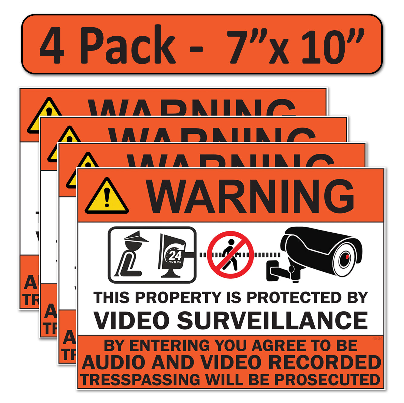4 Pack 7"x10" Laminated Vinyl Warning “Private Property" Video Surveillance Labels Stickers Sign Decals Security Sign for Home, Business, Windows, and CCTV Systems
