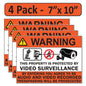 4 Pack 7"x10" Laminated Vinyl Warning “Private Property" Video Surveillance Labels Stickers Sign Decals Security Sign for Home, Business, Windows, and CCTV Systems