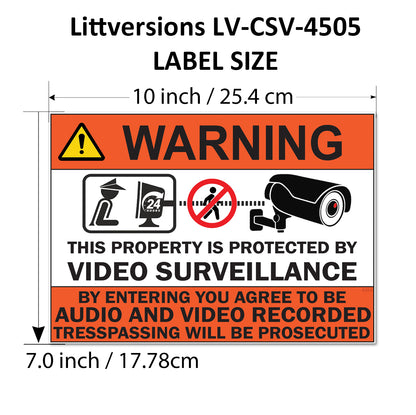 4 Pack 7"x10" Laminated Vinyl Warning “Private Property" Video Surveillance Labels Stickers Sign Decals Security Sign for Home, Business, Windows, and CCTV Systems