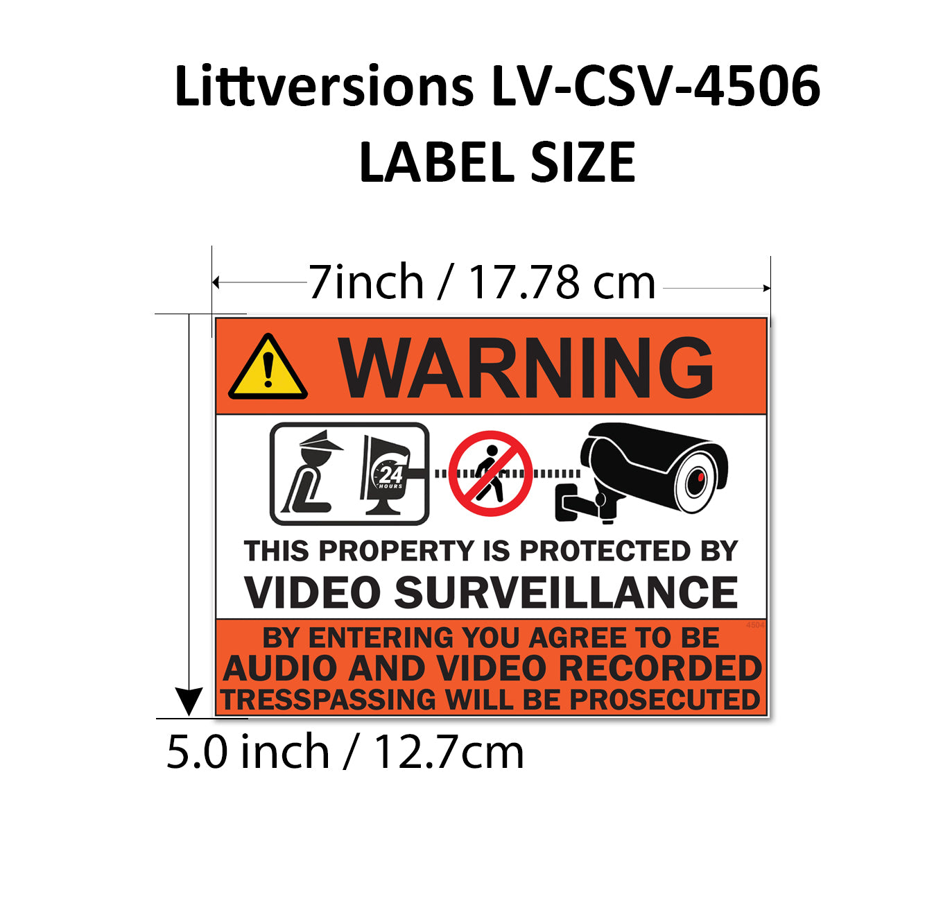8 Pack 5"x7" Laminated Vinyl Warning “Private Property" Video Surveillance Labels Stickers Sign Decals Security Sign for Home, Business, Windows, and CCTV Systems