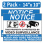 2 Pack 10"x14" Laminated Vinyl Notice “Private Property" Video Surveillance Labels Stickers Sign Decals Security Sign for Home, Business, Windows, and CCTV Systems