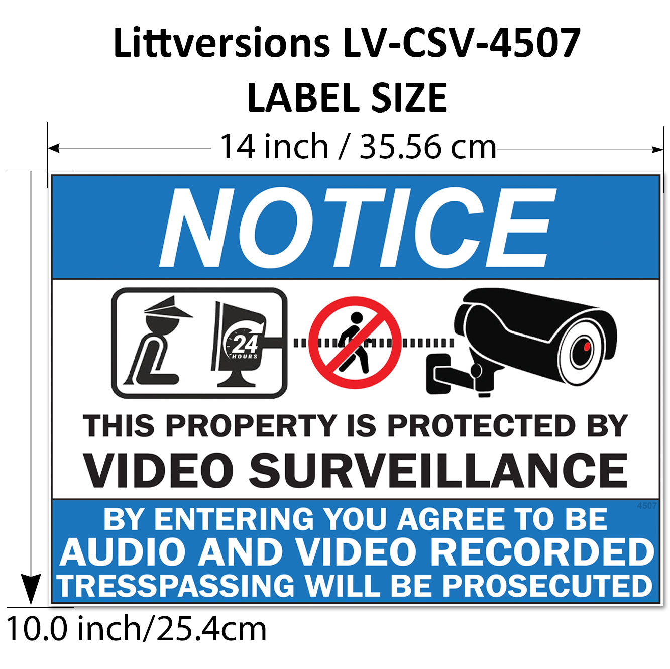 2 Pack 10"x14" Laminated Vinyl Notice “Private Property" Video Surveillance Labels Stickers Sign Decals Security Sign for Home, Business, Windows, and CCTV Systems