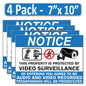 4 Pack 7"x10" Laminated Vinyl Notice “Private Property" Video Surveillance Labels Stickers Sign Decals Security Sign for Home, Business, Windows, and CCTV Systems