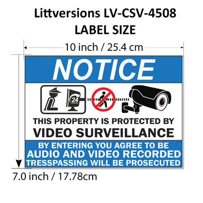 4 Pack 7"x10" Laminated Vinyl Notice “Private Property" Video Surveillance Labels Stickers Sign Decals Security Sign for Home, Business, Windows, and CCTV Systems