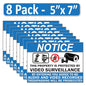 8 Pack 5"x7" Laminated Vinyl Notice “Private Property" Video Surveillance Labels Stickers Sign Decals Security Sign for Home, Business, Windows, and CCTV Systems