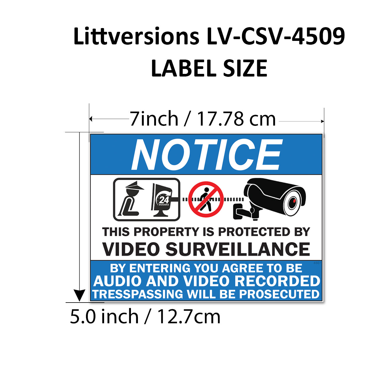 8 Pack 5"x7" Laminated Vinyl Notice “Private Property" Video Surveillance Labels Stickers Sign Decals Security Sign for Home, Business, Windows, and CCTV Systems