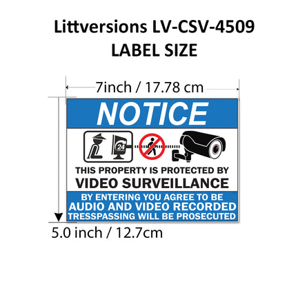 8 Pack 5"x7" Laminated Vinyl Notice “Private Property" Video Surveillance Labels Stickers Sign Decals Security Sign for Home, Business, Windows, and CCTV Systems