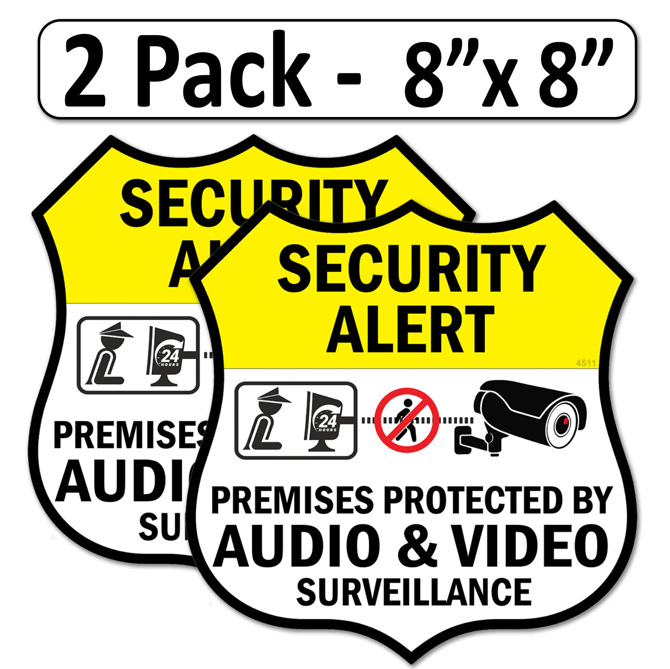 2 Pack 8"x8" Laminated Vinyl Security Alert Video Surveillance Labels Stickers Sign Decals Security Sign for Home, Business, Windows, and CCTV Systems