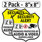 2 Pack 8"x8" Laminated Vinyl Security Alert Video Surveillance Labels Stickers Sign Decals Security Sign for Home, Business, Windows, and CCTV Systems