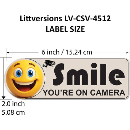5 Pack 2"x6" Laminated Vinyl Beige "Smile You're On Camera" Video Surveillance Labels Stickers Sign Decals Security Sign for Home, Business, Cars, Windows, and CCTV Systems