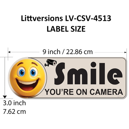 2 Pack 3"x9" Laminated Vinyl Beige "Smile You're On Camera" Video Surveillance Labels Stickers Sign Decals Security Sign for Home, Business, Cars, Windows, and CCTV Systems