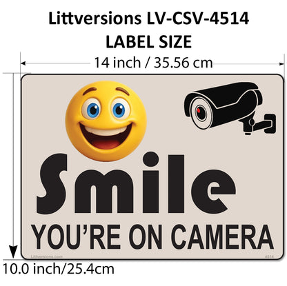 2 Pack 10"x14" Laminated Vinyl Beige "Smile You're On Camera" Video Surveillance Labels Stickers Sign Decals Security Sign for Home, Business, Cars, Windows, and CCTV Systems