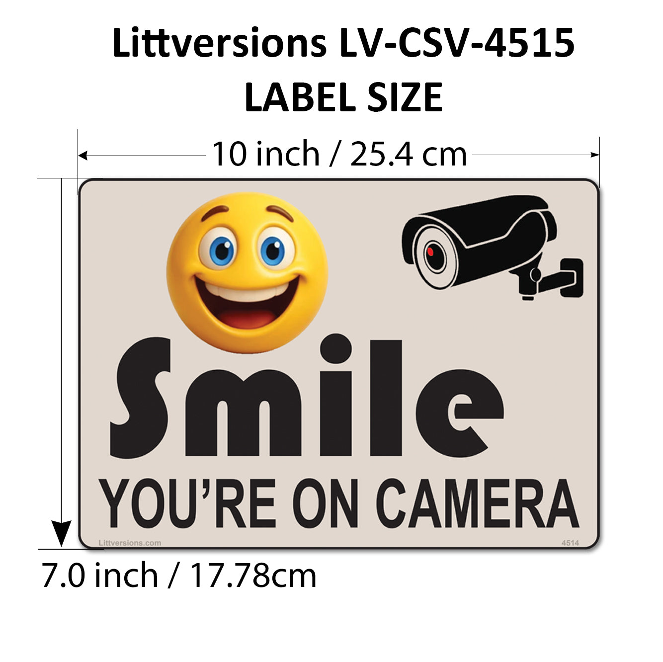 4 Pack 7"x10" Laminated Vinyl Beige "Smile You're On Camera" Video Surveillance Labels Stickers Sign Decals Security Sign for Home, Business, Cars, Windows, and CCTV Systems