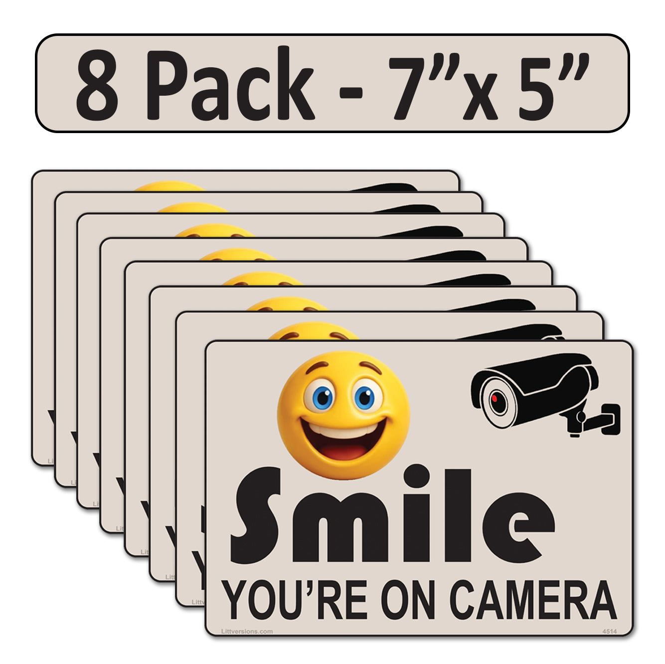 8 Pack 5"x7" Laminated Vinyl Beige "Smile You're On Camera" Video Surveillance Labels Stickers Sign Decals Security Sign for Home, Business, Cars, Windows, and CCTV Systems
