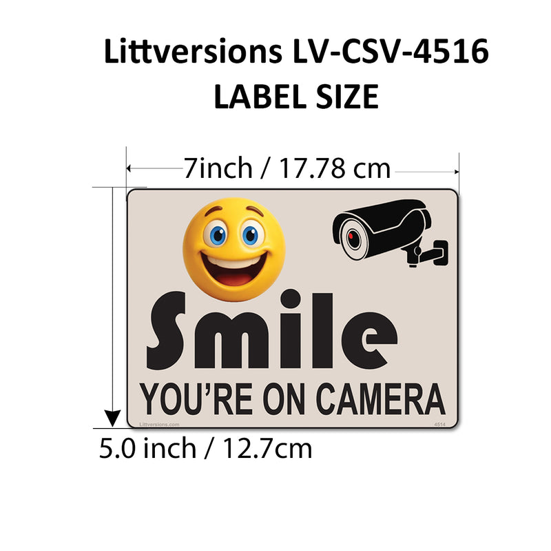 8 Pack 5"x7" Laminated Vinyl Beige "Smile You're On Camera" Video Surveillance Labels Stickers Sign Decals Security Sign for Home, Business, Cars, Windows, and CCTV Systems