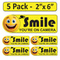 5 Pack 2"x6" Laminated Vinyl Yellow "Smile You're On Camera" Video Surveillance Labels Stickers Sign Decals Security Sign for Home, Business, Cars, Windows, and CCTV Systems