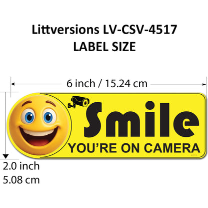5 Pack 2"x6" Laminated Vinyl Yellow "Smile You're On Camera" Video Surveillance Labels Stickers Sign Decals Security Sign for Home, Business, Cars, Windows, and CCTV Systems