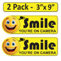 2 Pack 3"x9" Laminated Vinyl Yellow "Smile You're On Camera" Video Surveillance Labels Stickers Sign Decals Security Sign for Home, Business, Cars, Windows, and CCTV Systems