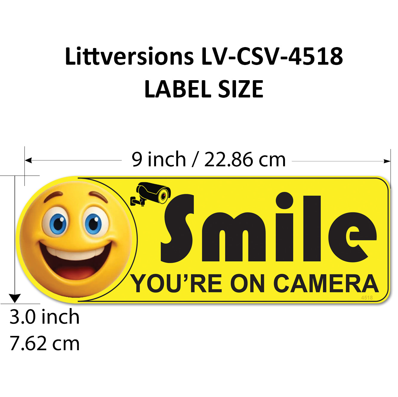 2 Pack 3"x9" Laminated Vinyl Yellow "Smile You're On Camera" Video Surveillance Labels Stickers Sign Decals Security Sign for Home, Business, Cars, Windows, and CCTV Systems