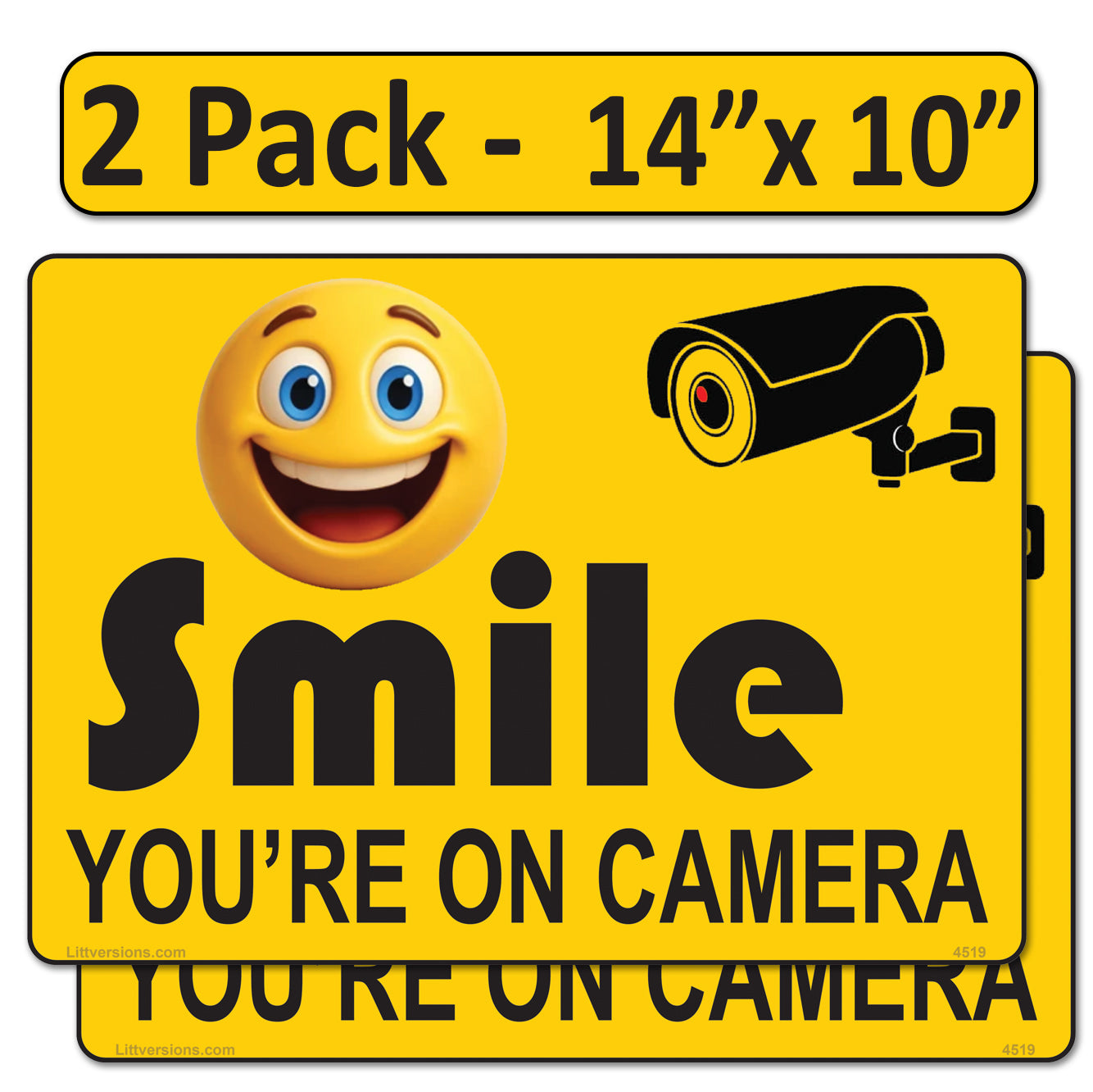 2 Pack 10"x14" Laminated Vinyl Yellow "Smile You're On Camera" Video Surveillance Labels Stickers Sign Decals Security Sign for Home, Business, Cars, Windows, and CCTV Systems