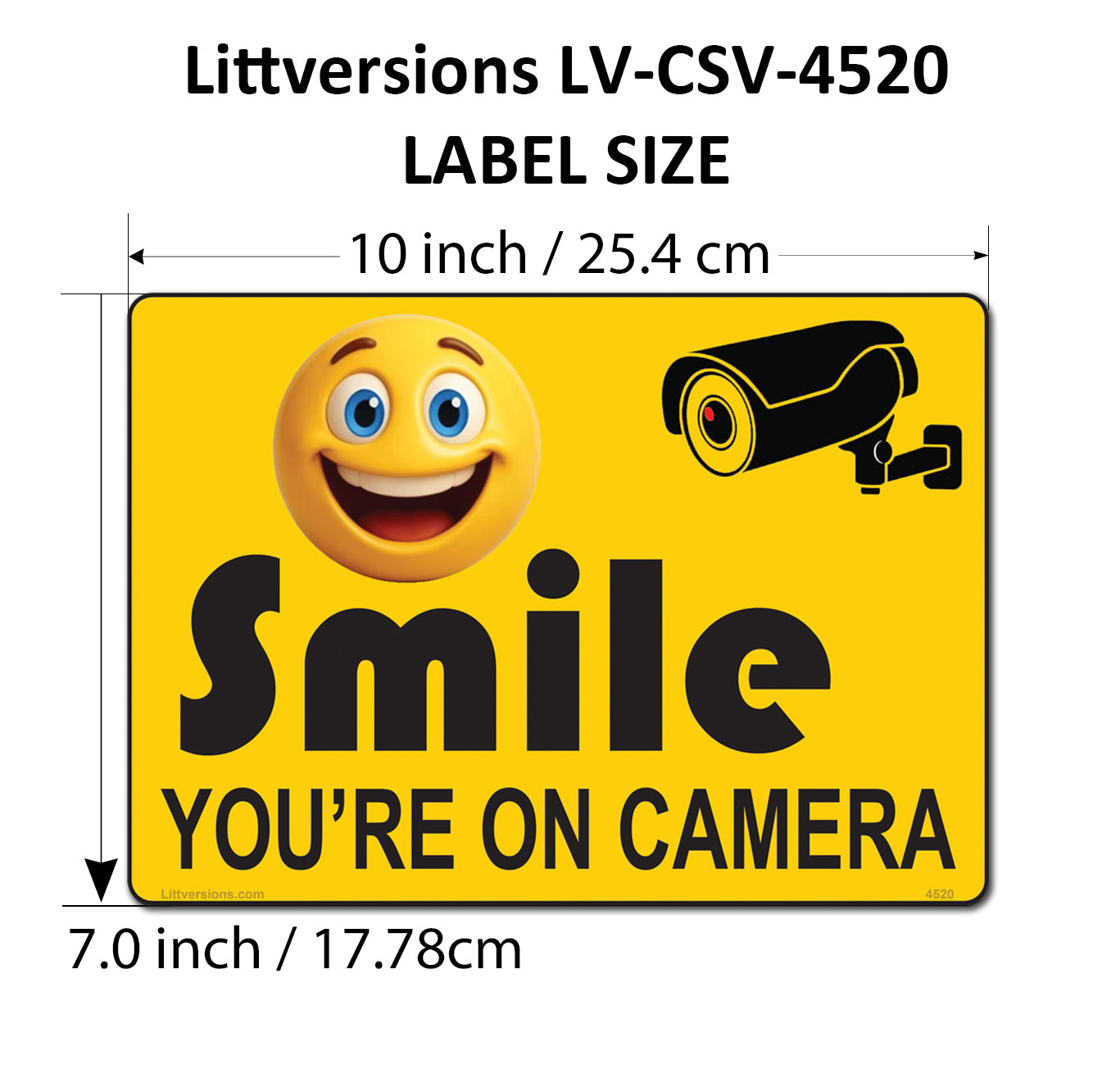 4 Pack 7"x10" Laminated Vinyl Yellow "Smile You're On Camera" Video Surveillance Labels Stickers Sign Decals Security Sign for Home, Business, Cars, Windows, and CCTV Systems