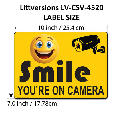 4 Pack 7"x10" Laminated Vinyl Yellow "Smile You're On Camera" Video Surveillance Labels Stickers Sign Decals Security Sign for Home, Business, Cars, Windows, and CCTV Systems