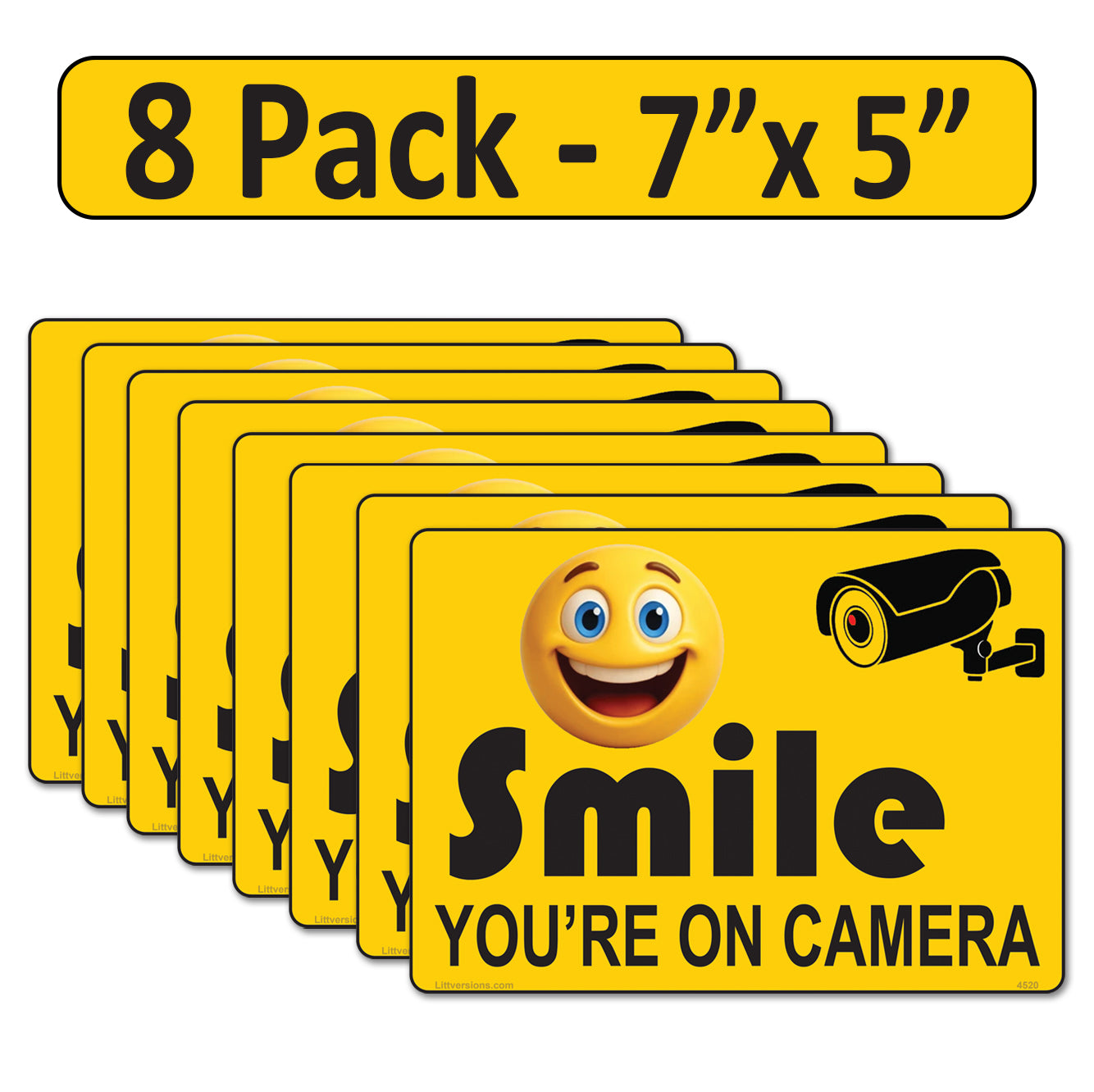 8 Pack 5"x7" Laminated Vinyl Yellow "Smile You're On Camera" Video Surveillance Labels Stickers Sign Decals Security Sign for Home, Business, Cars, Windows, and CCTV Systems