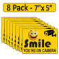 8 Pack 5"x7" Laminated Vinyl Yellow "Smile You're On Camera" Video Surveillance Labels Stickers Sign Decals Security Sign for Home, Business, Cars, Windows, and CCTV Systems