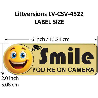 5 Pack 2"x6" Laminated Vinyl Gold "Smile You're On Camera" Video Surveillance Labels Stickers Sign Decals Security Sign for Home, Business, Cars, Windows, and CCTV Systems