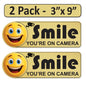 2 Pack 3"x9" Laminated Vinyl Gold "Smile You're On Camera" Video Surveillance Labels Stickers Sign Decals Security Sign for Home, Business, Cars, Windows, and CCTV Systems