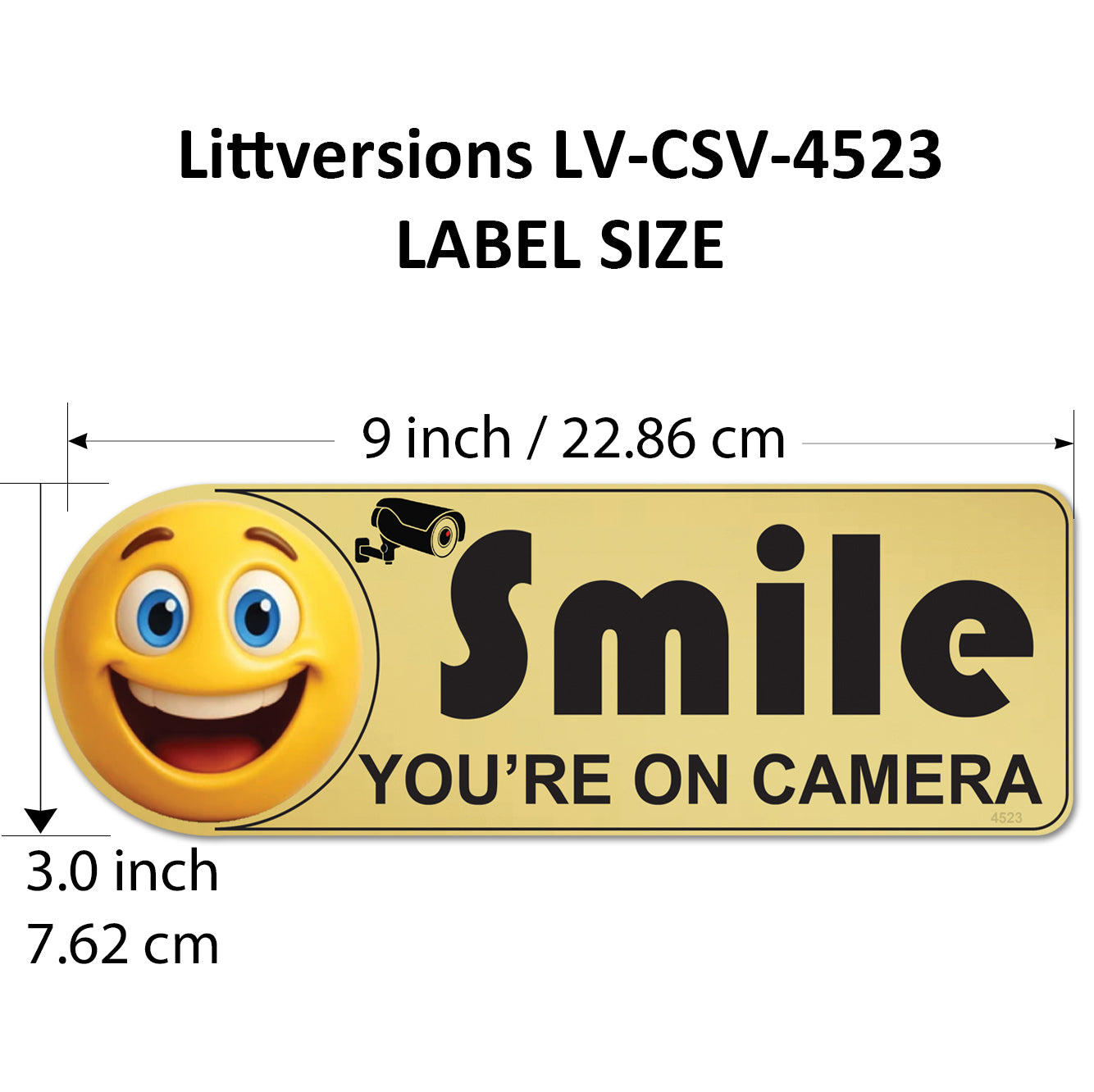 2 Pack 3"x9" Laminated Vinyl Gold "Smile You're On Camera" Video Surveillance Labels Stickers Sign Decals Security Sign for Home, Business, Cars, Windows, and CCTV Systems